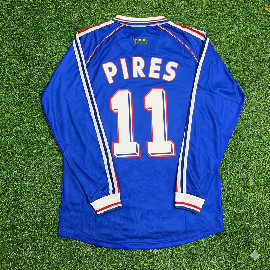 Robert Pires France 1998 World Cup Retro Long Sleeve Football Jersey Maillot Trikot Soccer Shirt
