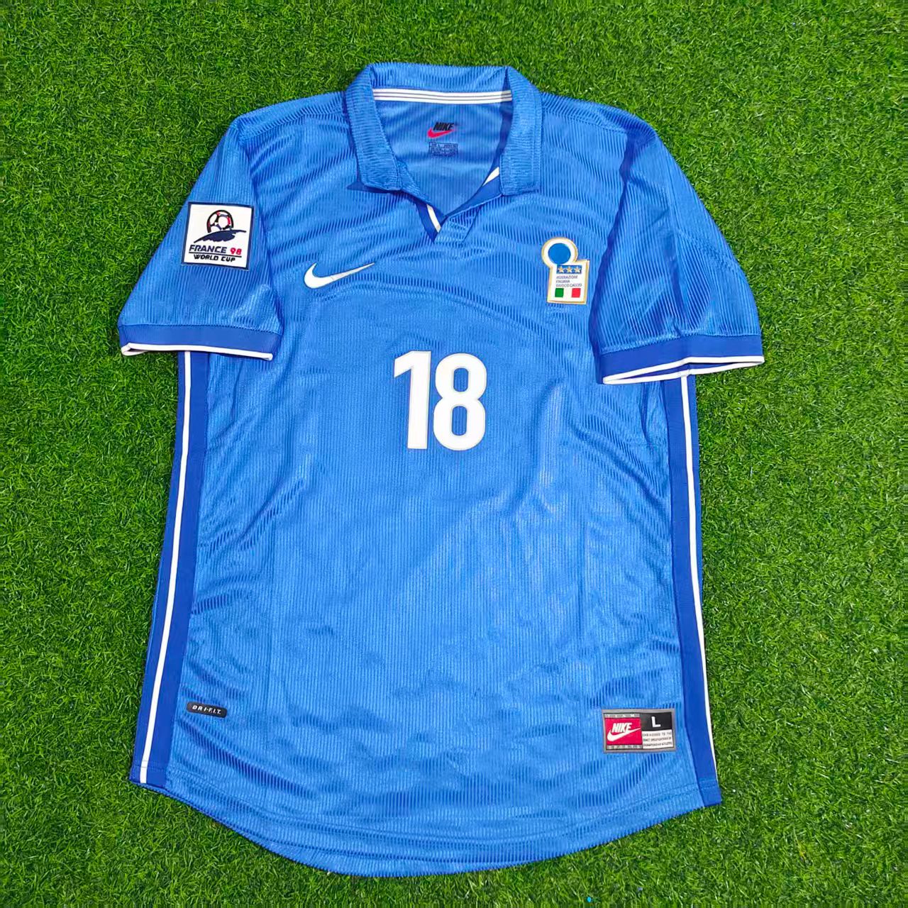 Roberto Baggio Italy 1998 World Cup Home Blue Retro Football Jersey