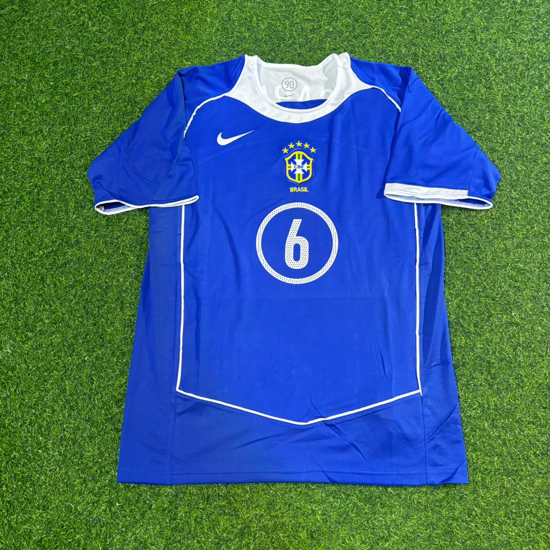 Roberto Carlos Brazil 2004 Blue Retro Football Jersey Kit