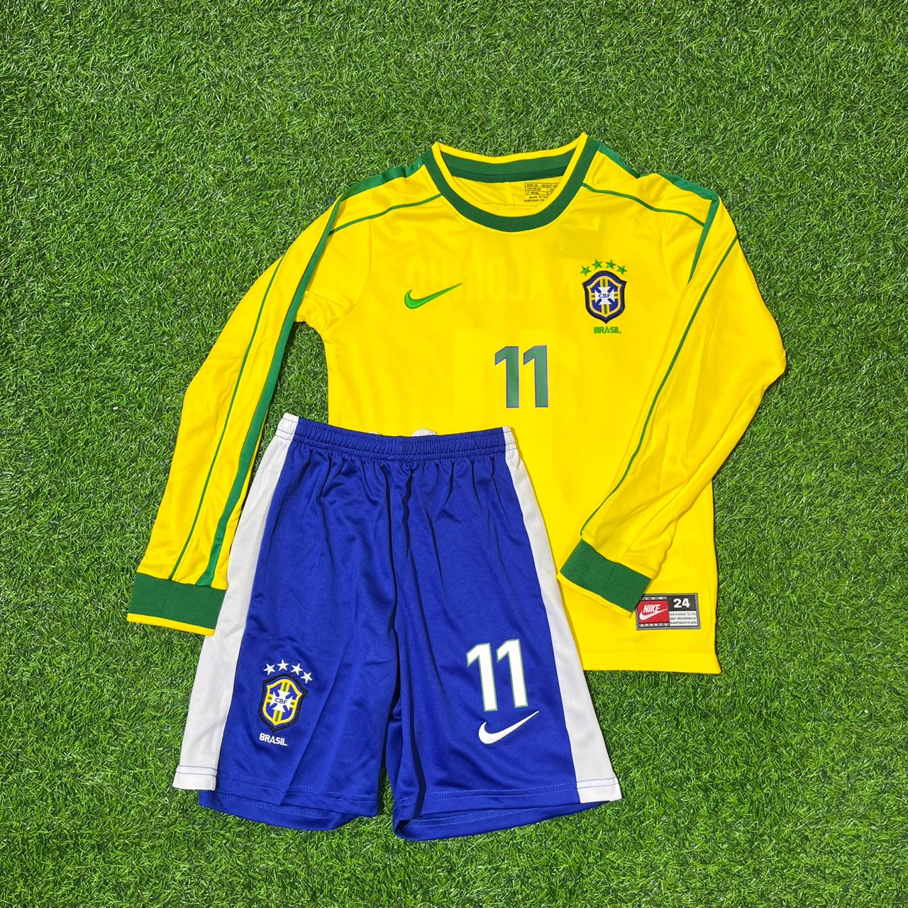 Ronaldinho Gaúcho Brazil 1998 World Cup Retro Kids Football Jersey Kit