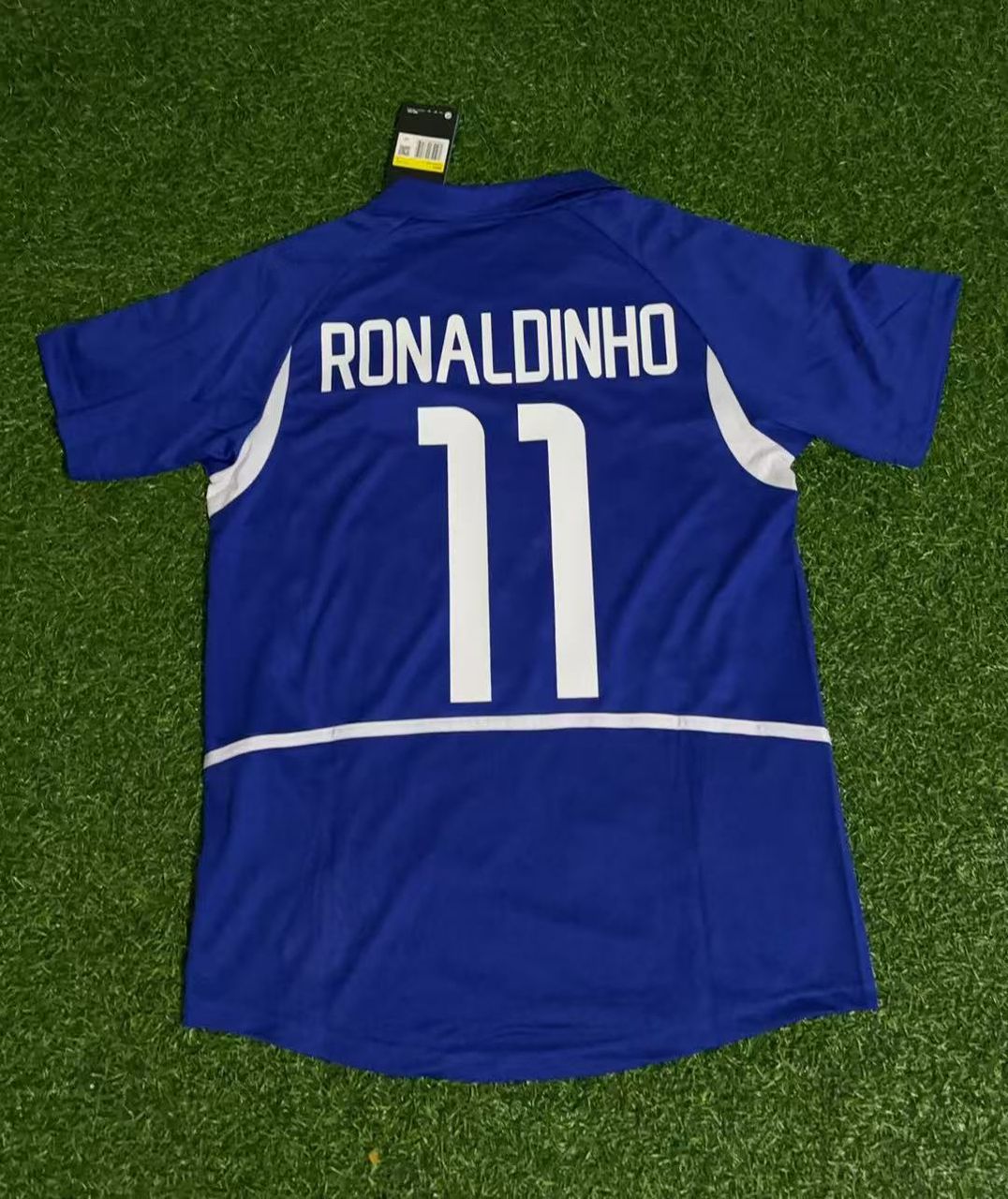 Ronaldinho Gaucho Brazil 2002 World Cup Blue Retro Football Jersey Kit