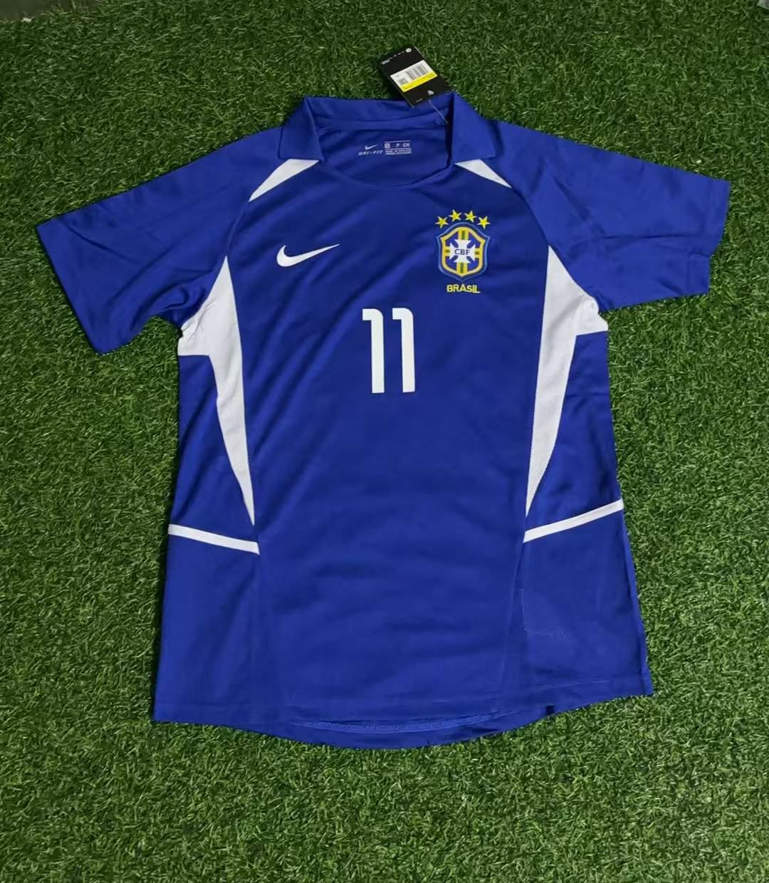 Ronaldinho Gaucho Brazil 2002 World Cup Blue Retro Football Jersey Kit