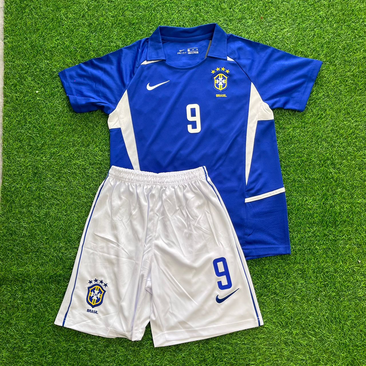 Ronaldo Nazario Brazil 2002 World Cup Retro Away Blue Kids Jersey Kinder Trikot Maillot Enfant