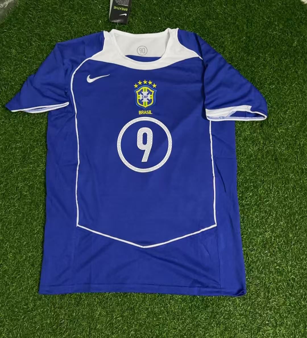 Ronaldo Nazario Brazil 2004 Blue Retro Football Jersey Kit