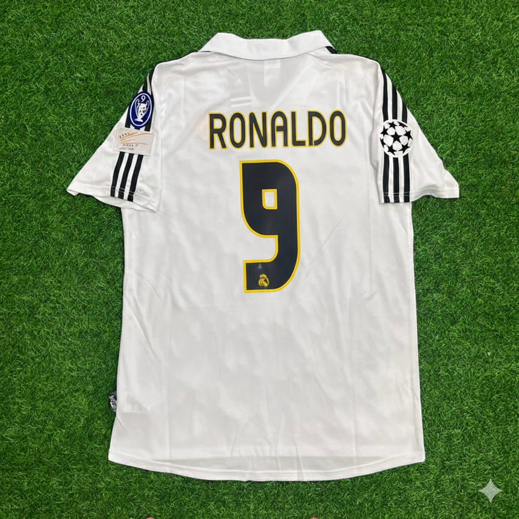 Ronaldo Nazario 9- Real Madrid 2003 2004 White Home Retro Jersey Shirt Trikot Maillot
