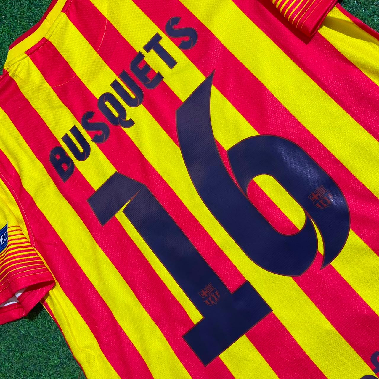 Sergio Busquets 16 - Barcelona 2013/2014 Yellow Red Retro Jersey Trikot