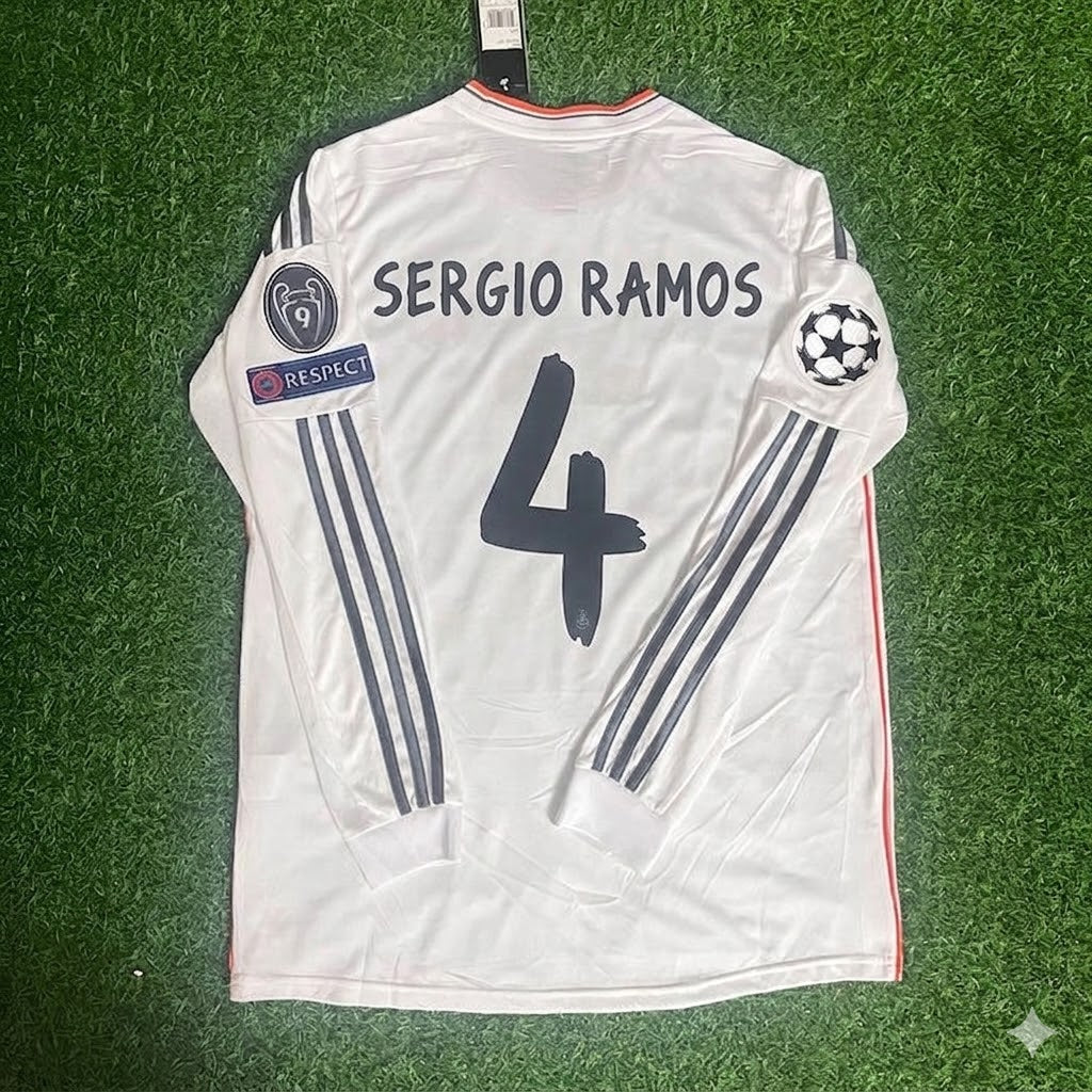 Sergio Ramos #4 Real 2014 Lisbon Final Long Sleeve Jersey Soccer Shirt