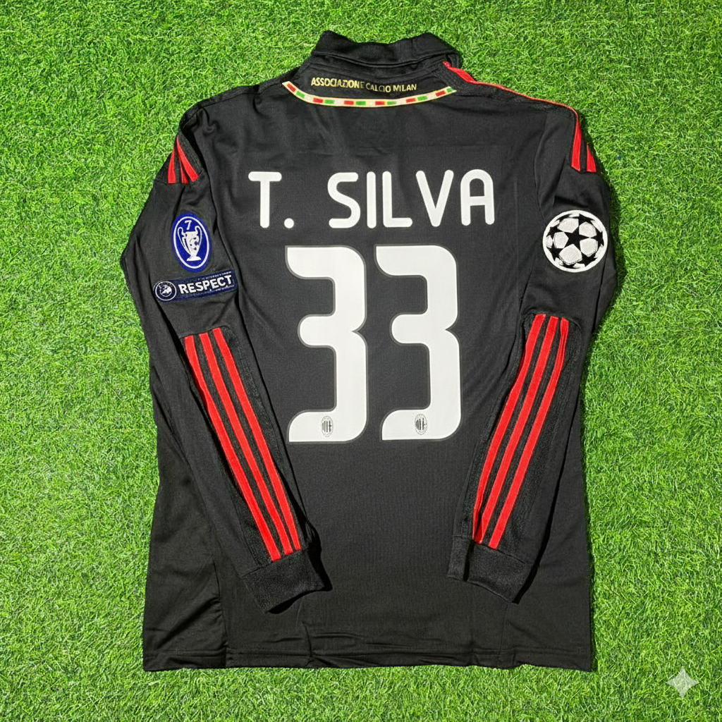 Thiago Silva AC Milan 2011/12 Red & Black Retro Football Jersey Kit