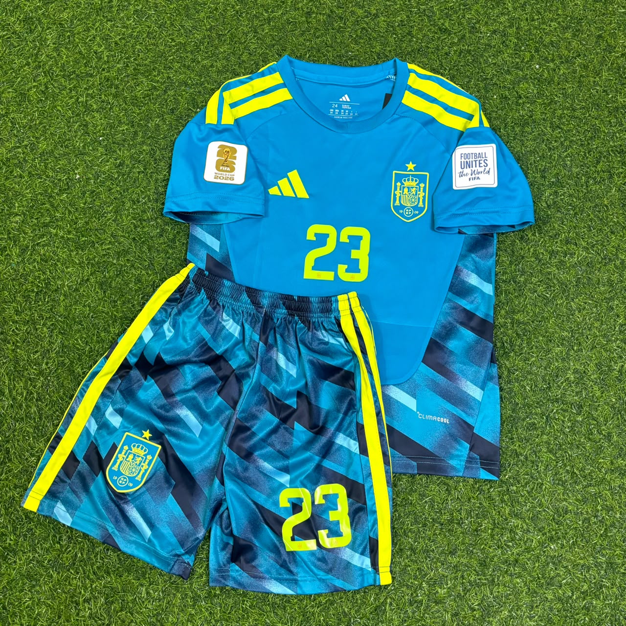Unai Simon Spain Goalkeeper 2026 World Cup Kids Blue Special Football Jersey