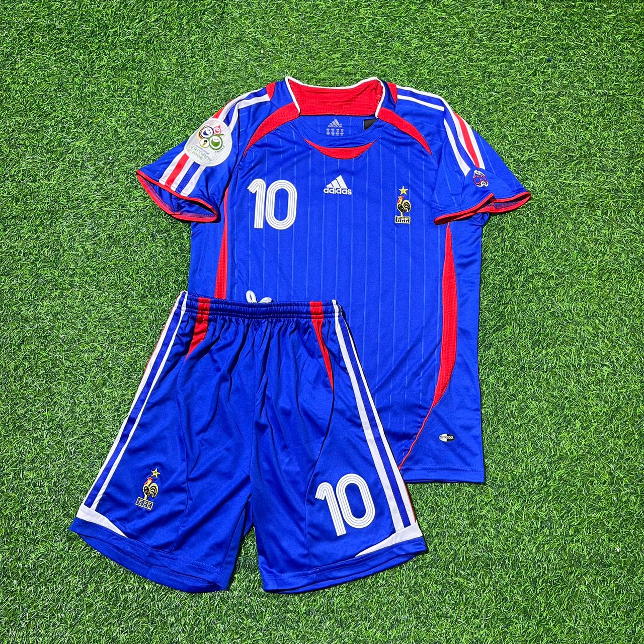 Zinedine Zidane France 2006 World Cup Kids Blue Retro Football Jersey Kit