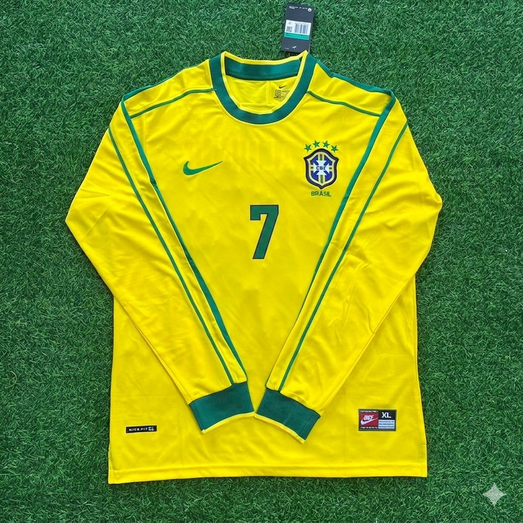 Garrincha #7- Brazil Long Sleeve Retro Football Kit Jersey Trikot Maillot Shirt