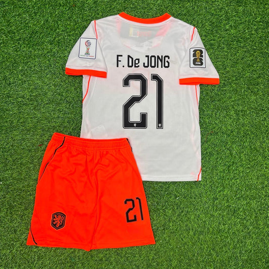 Frenkie de Jong Netherlands 2026 World Cup Kids Away Football Jersey