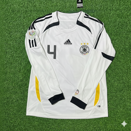 Maillot de football rétro blanc à manches longues Guido Buchwald Allemagne Coupe du Monde Maillot de football rétro à manches longues Guido Buchwald