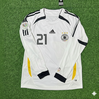 Mario Basler Germany World Cup Long Sleeve White Retro Football Jersey