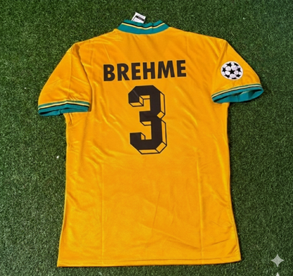 Maillot de football rétro jaune d'Andreas Brehme du Bayern Munich