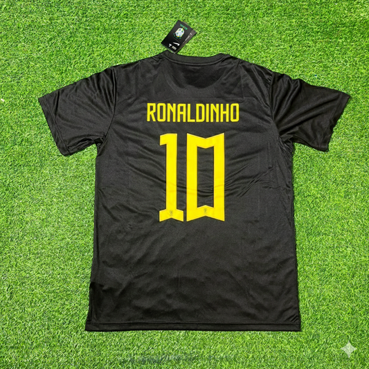 Ronaldinho Brazil Black Retro Football Jersey Kit