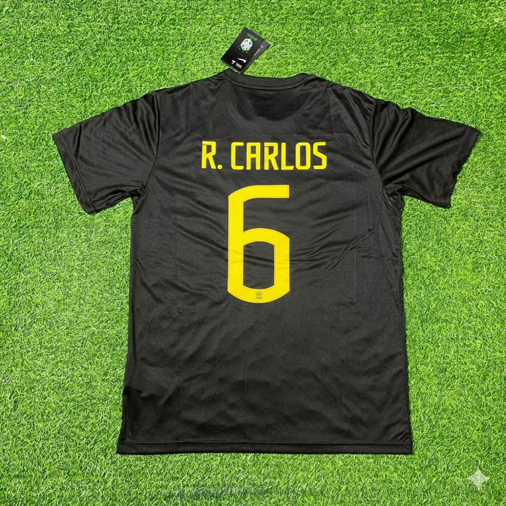 Roberto Carlos Brazil Black Retro Football Jersey Kit
