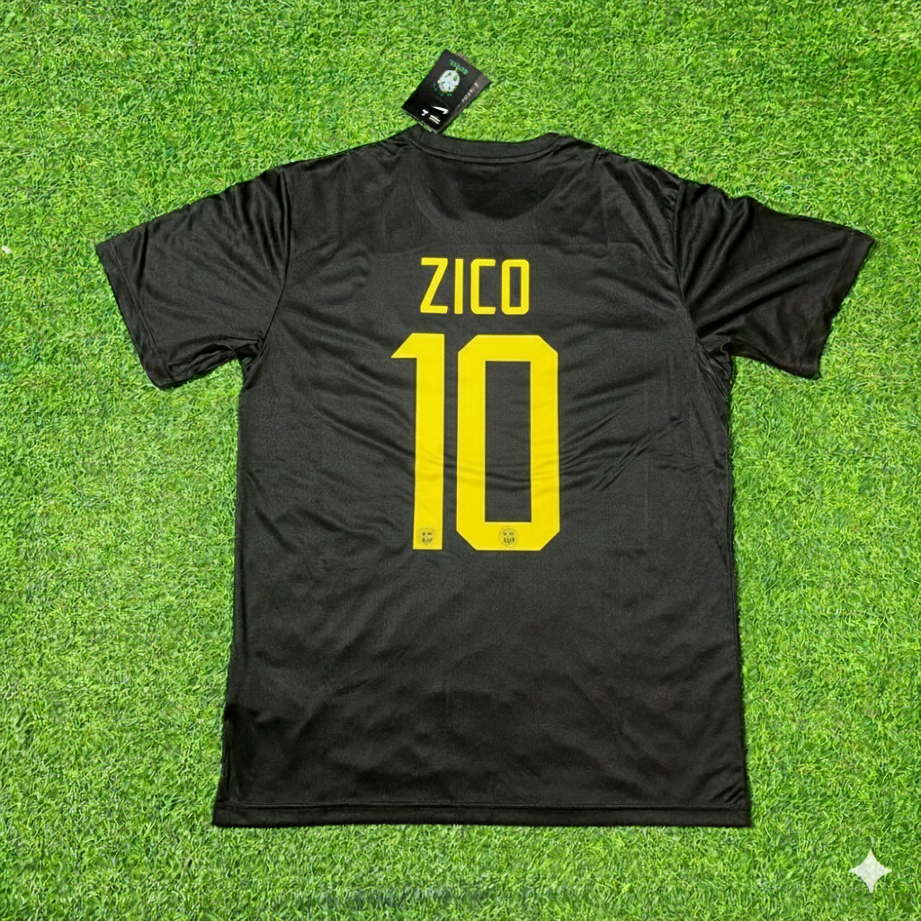 Zico Brazil Black Retro Football Jersey Kit