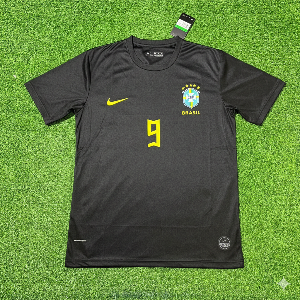 Ronaldo Nazario Brazil Black Retro Football Jersey Kit