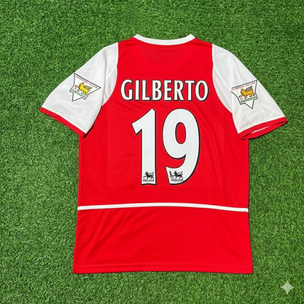 Gilberto Silva 19 Arsenal 2002/03 EPL Patch Home Retro Football Jersey Kit