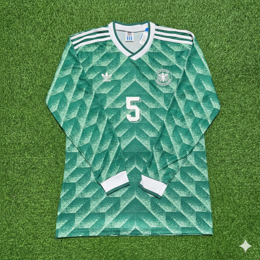 Maillot de football vert à manches longues Klaus Augenthaler Allemagne Coupe du monde 1990