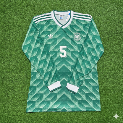 Maillot de football vert à manches longues Klaus Augenthaler Allemagne Coupe du monde 1990
