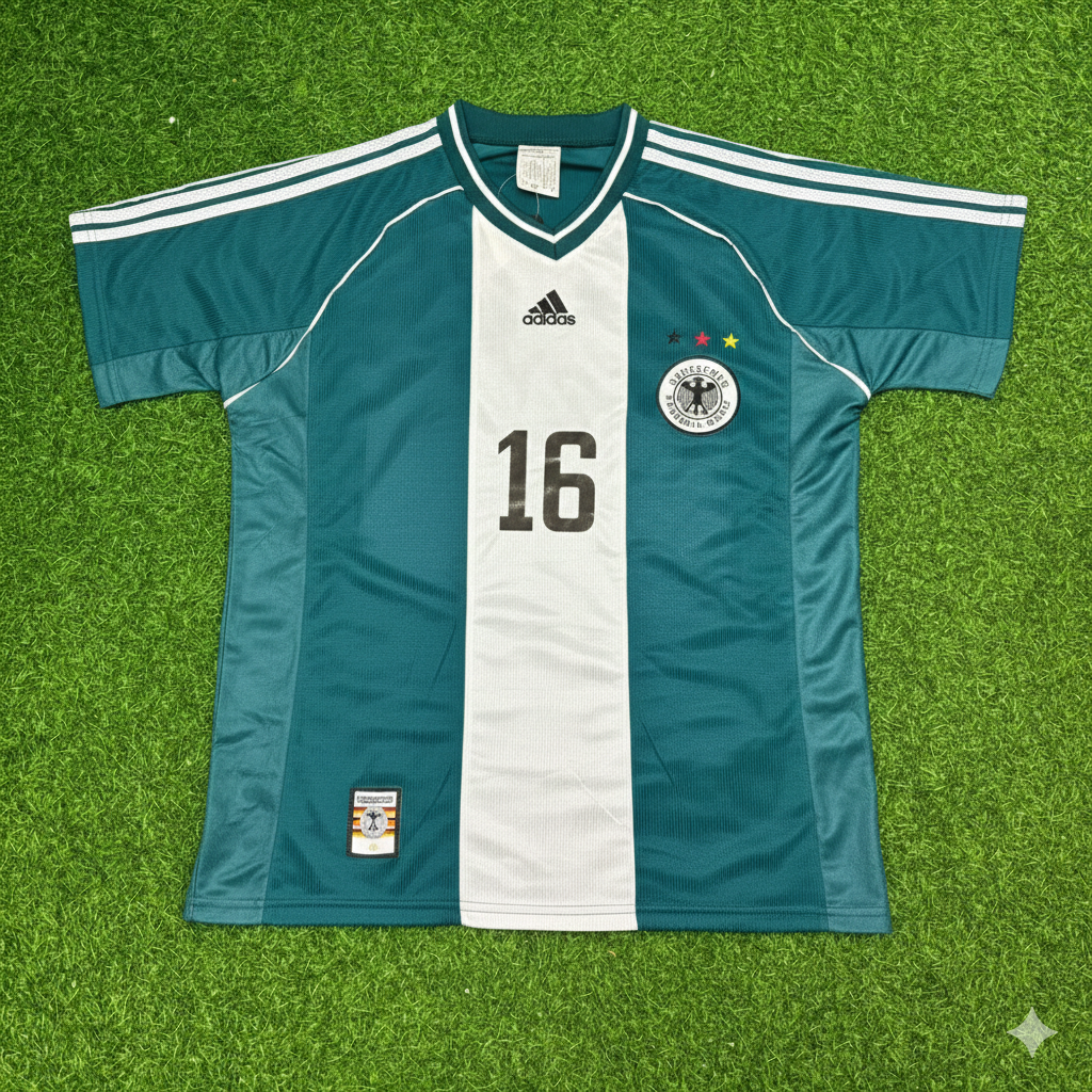 Maillot de football rétro extérieur de l'Allemagne, porté par Dietmar Hamann lors de la Coupe du Monde 1998.