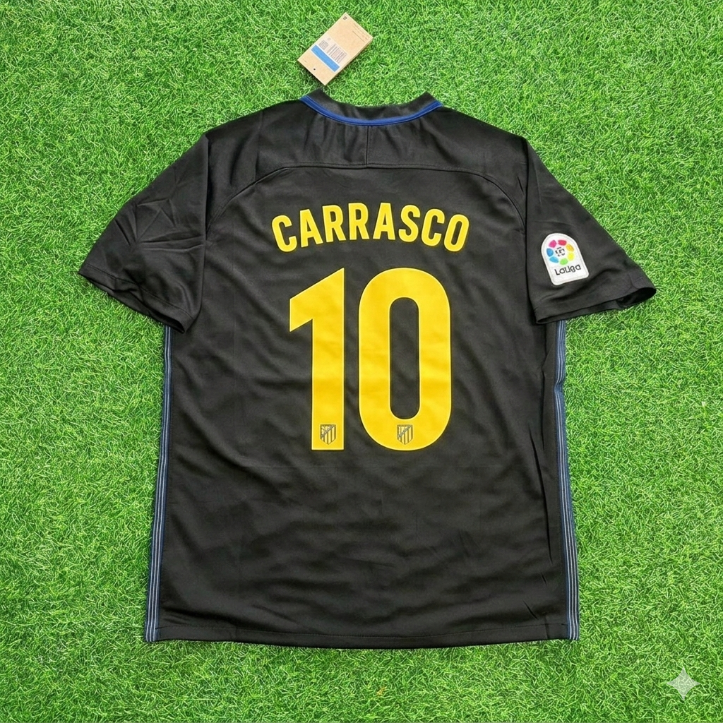 Yannick Carrasco 10 – Atletico Madrid 2016-17 Black Away Retro Kit Jersey Trikot Maillot