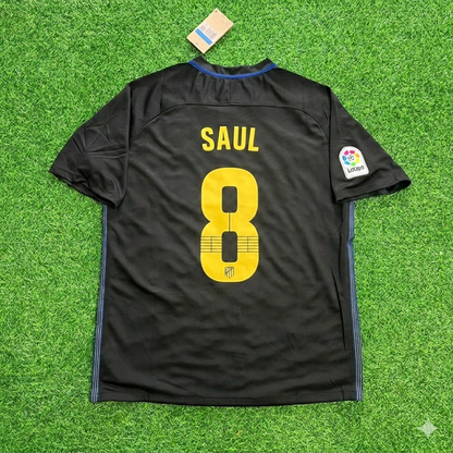 Saul Niguez 8 – Atletico Madrid 2016-17 Black Away Retro Kit Jersey Trikot Maillot
