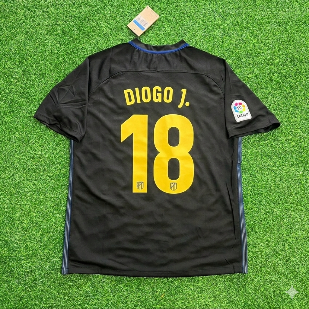 Diogo Jota 18 – Atletico Madrid 2016-17 Black Away Retro Kit Jersey Trikot Maillot
