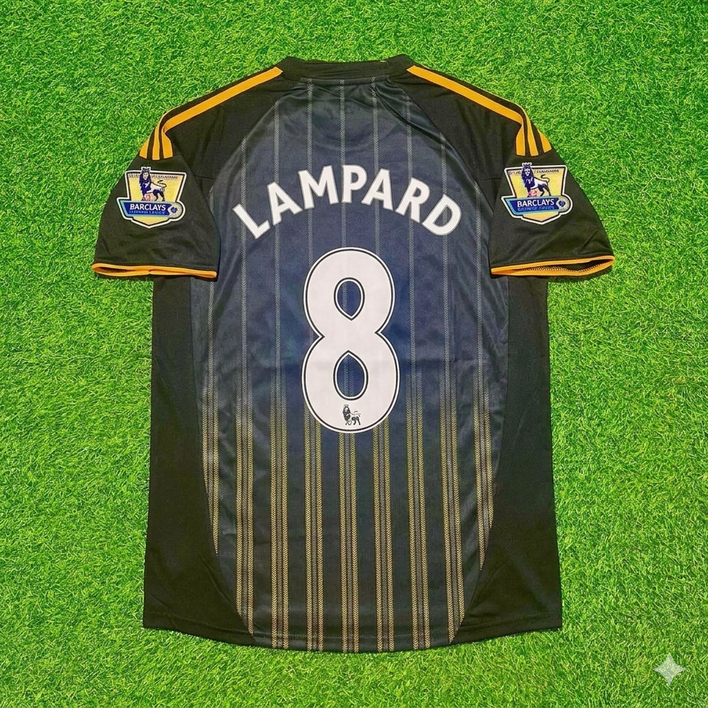 Frank Lampard #8 Chelsea 2010 2011 Away Retro Black Orange Football Jersey