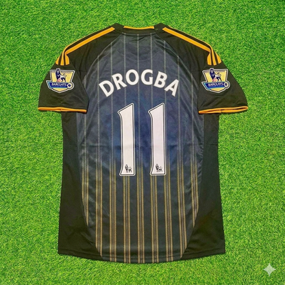 Didier Drogba #11 Chelsea 2010 2011 Away Retro Black Orange Football Jersey