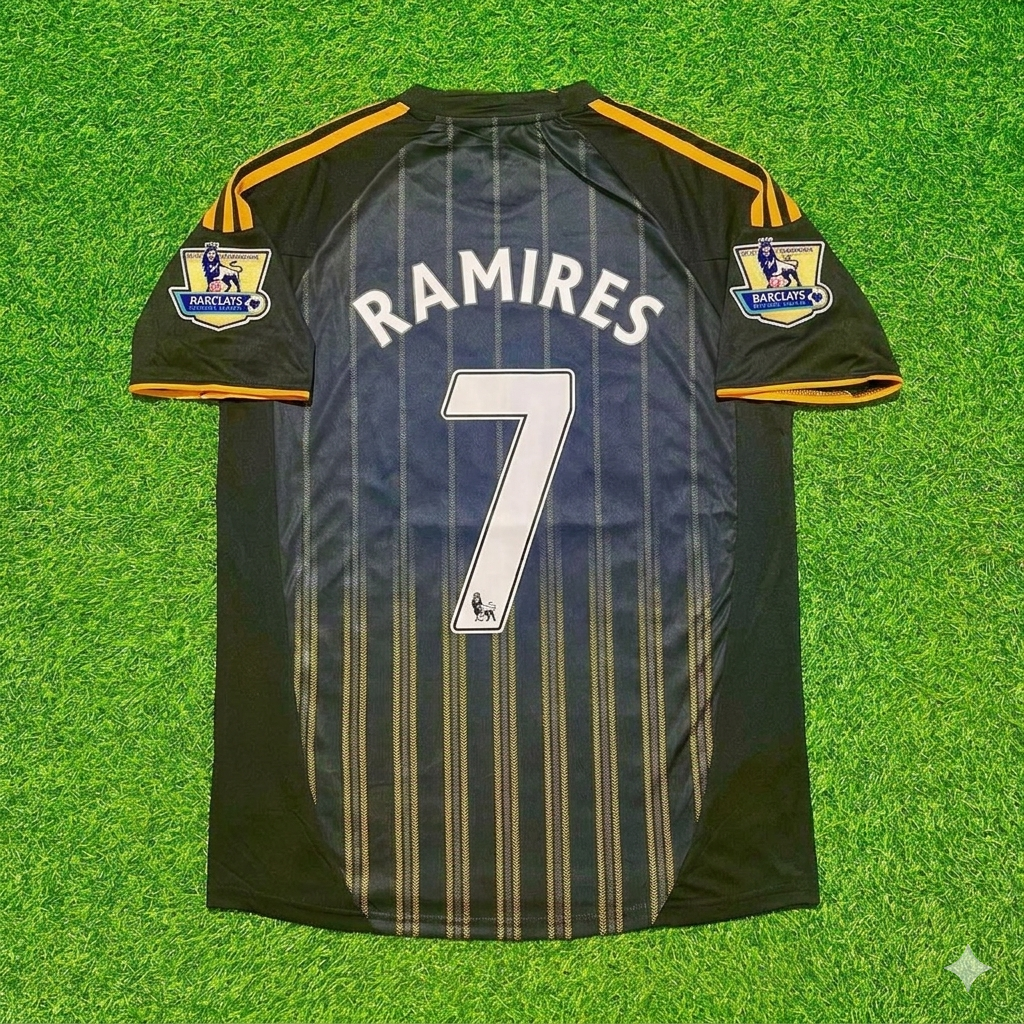 Ramires #7 Chelsea 2010 2011 Away Retro Black Orange Football Jersey