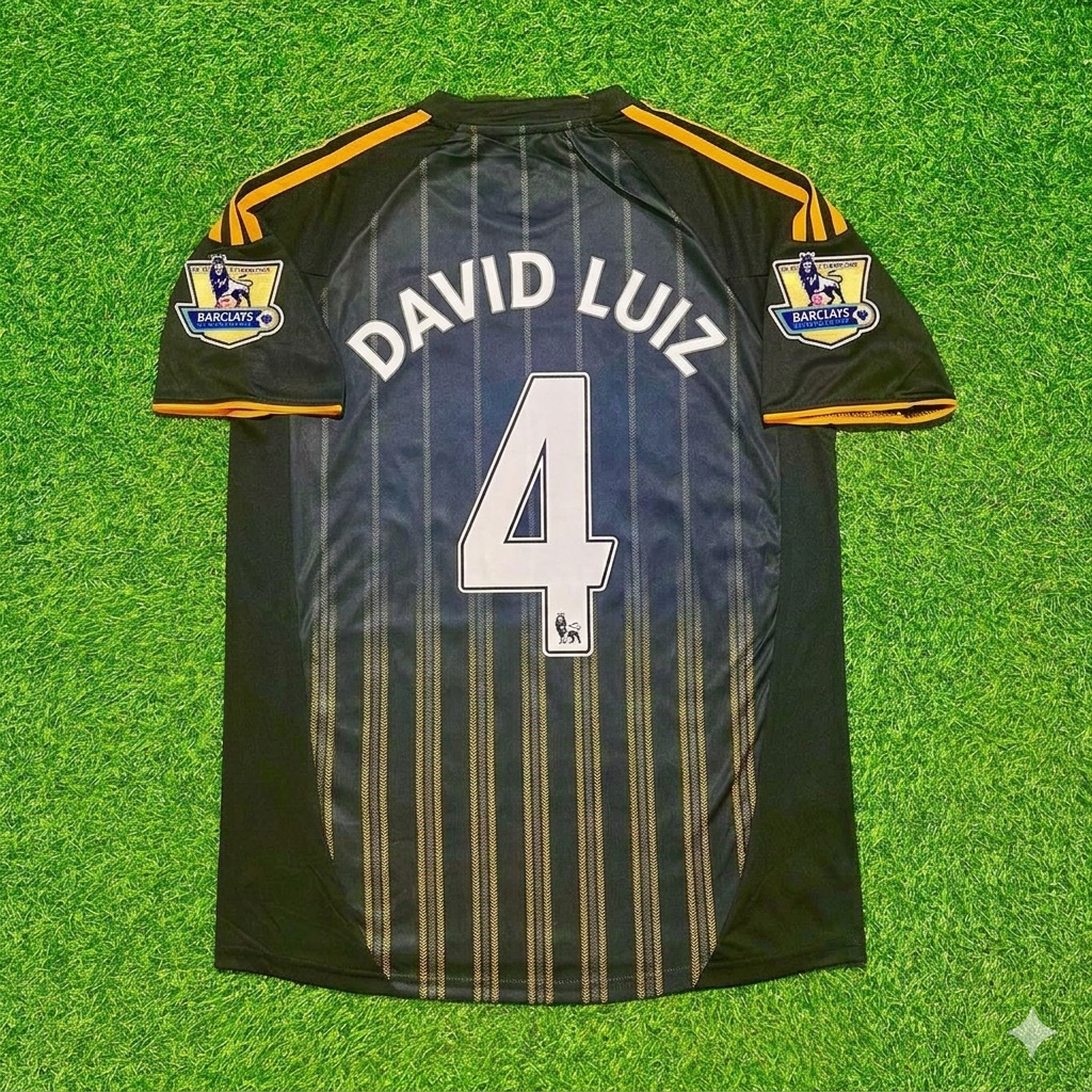 David Luiz #4 Chelsea 2010 2011 Away Retro Black Orange Football Jersey