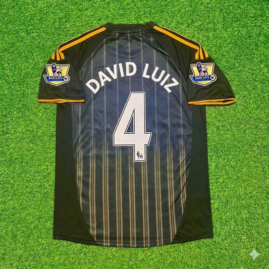 David Luiz #4 Chelsea 2010 2011 Away Retro Black Orange Football Jersey