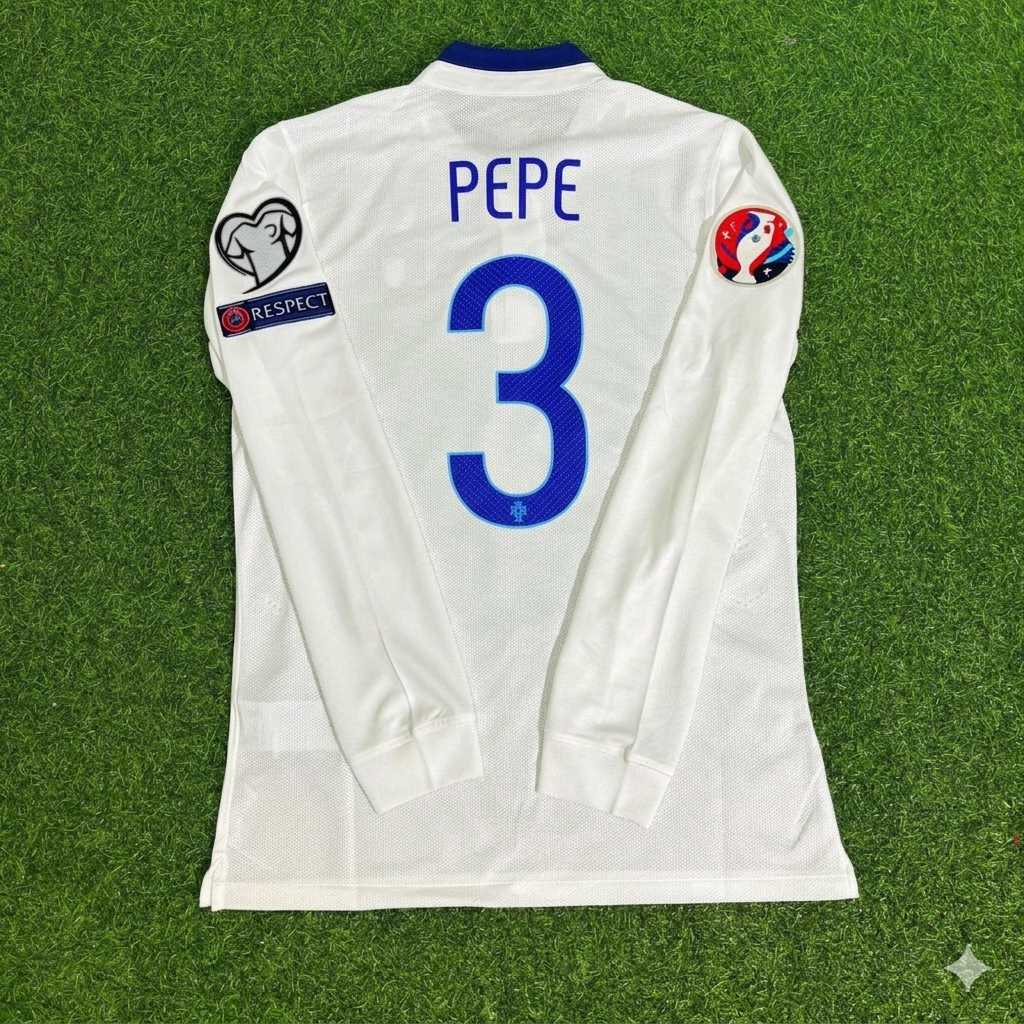 Pepe Portugal EURO 2016 White Long Sleeve Retro Football Jersey