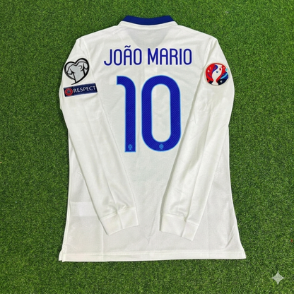 Joao Mario Portugal EURO 2016 White Long Sleeve Retro Football Jersey