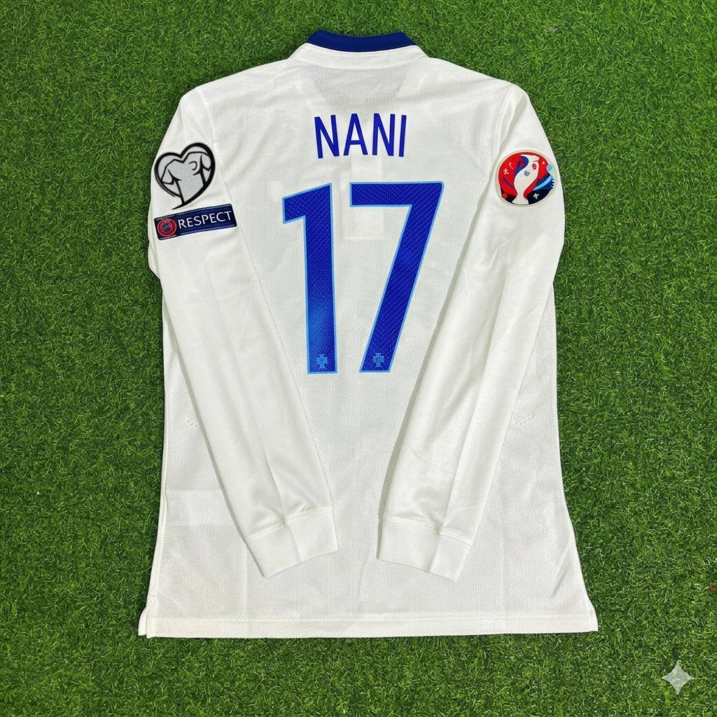 Nani Portugal EURO 2016 White Long Sleeve Retro Football Jersey