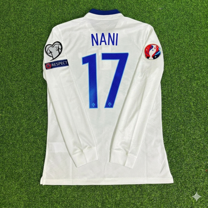 Nani Portugal EURO 2016 White Long Sleeve Retro Football Jersey