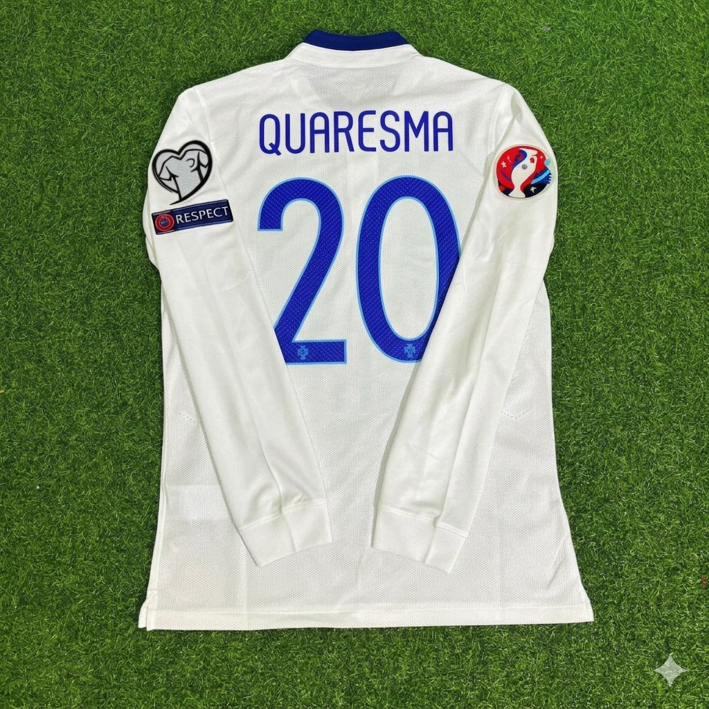 Ricardo Quaresma Portugal EURO 2016 White Long Sleeve Retro Football Jersey