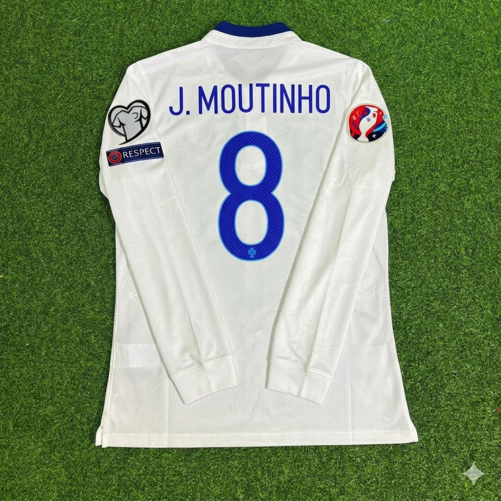 Maillot de football rétro à manches longues blanc João Moutinho Portugal EURO 2016