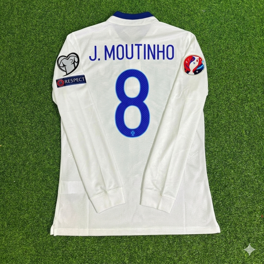 Joao Moutinho Portugal EURO 2016 White Long Sleeve Retro Football Jersey