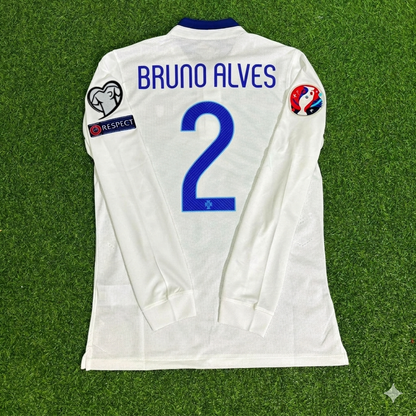 Bruno Alves Portugal EURO 2016 White Long Sleeve Retro Football Jersey