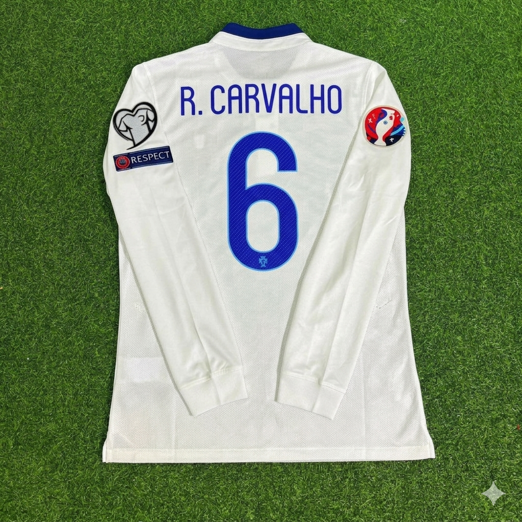 Maillot de foot rétro à manches longues blanc Ricardo Carvalho Portugal EURO 2016