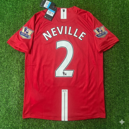 Gary Neville Manchester United 2007 2008 EPL Retro Red Jersey Trikot