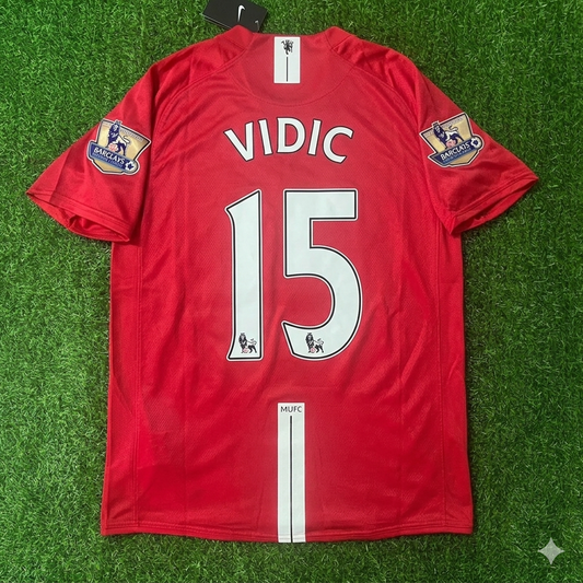 Nemanja Vidic Manchester United 2007 2008 EPL Retro Red Jersey Trikot
