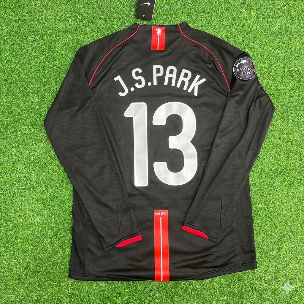 Ji-sung Park Manchester United 2007/2008 Champions League Patch Black Retro Football Jersey Kit