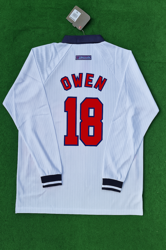 Michael Owen England 1998 World Cup Long Sleeves Retro Jersey Soccer Shirt
