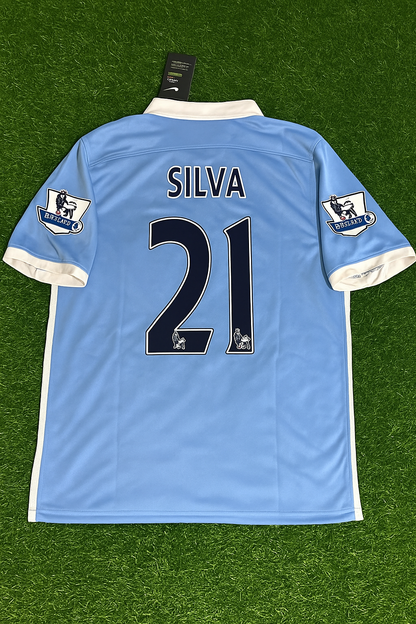 David Silva 21 Manchester City 2015/16 Home Kit Blue Retro Jersey Trikot Jersey Maillot Soccer Shirt