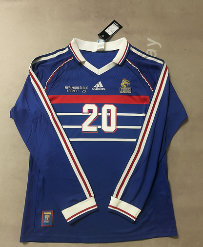 David Trezeguet France 1998 World Cup Retro Long Sleeve Football Jersey Maillot Trikot Soccer Shirt